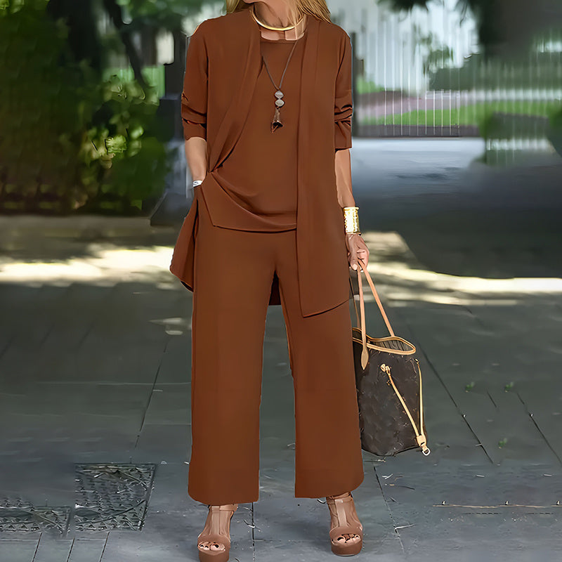 Women's Plus Size Casual 3-Piece Set Open Front Cardigan Sleeveless Vest Pants Solid Color Lounge Set CJ US