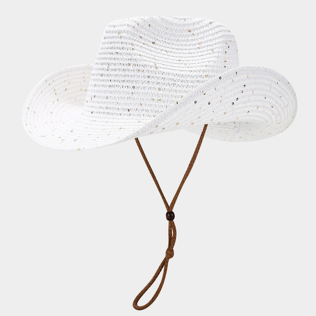 New Womens Panama Straw Weaved Sequin Windproof Sun Hat 