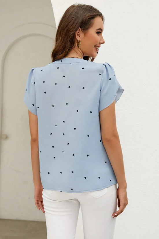 V-neck heart-shaped petal sleeve shirt with elegant women's top 