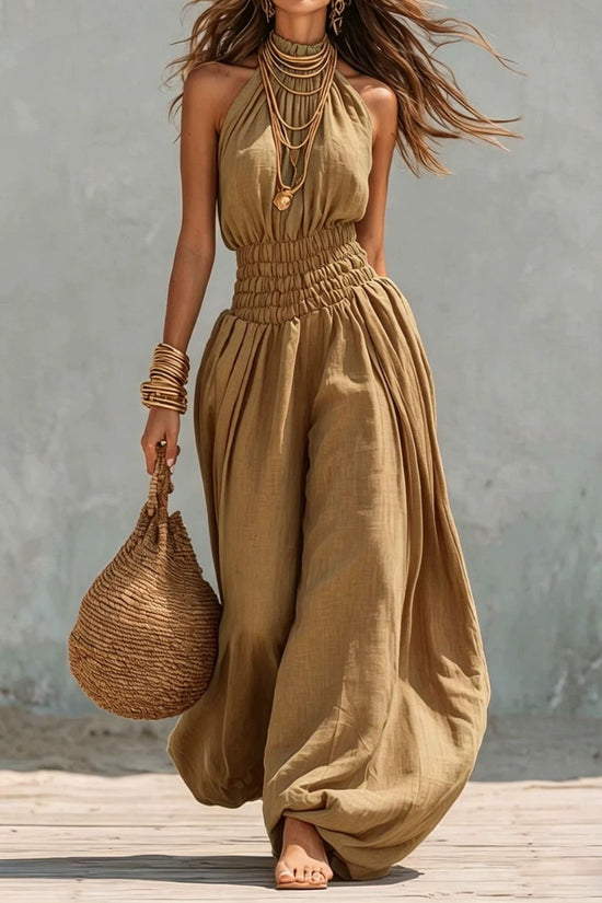 Sleeveless hanging neck lantern pants jumpsuit for women