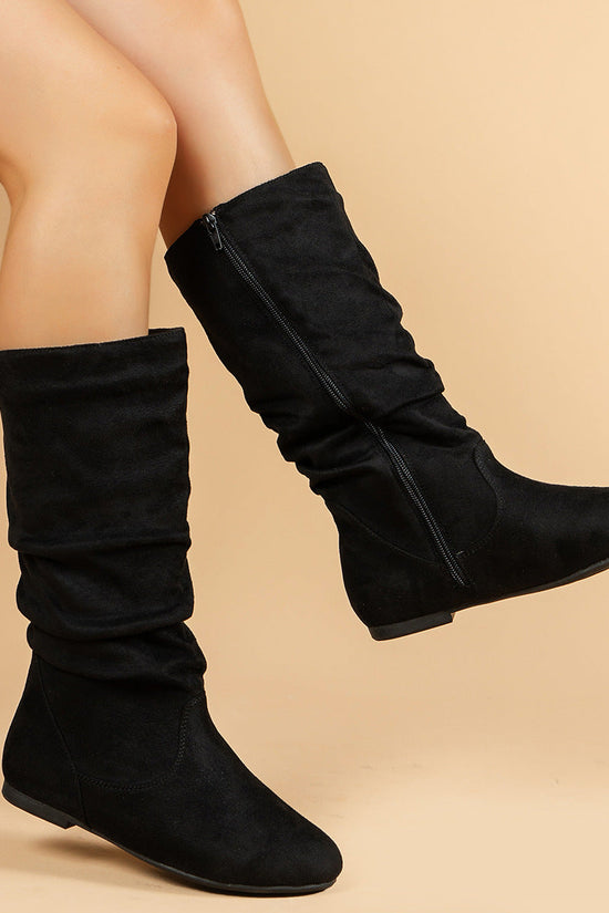 Casual Versatile Durable Comfortable Mid-Calf Boots Lightweight Pleated Side Zip Women's Leather Boots Flat Summer Boots 