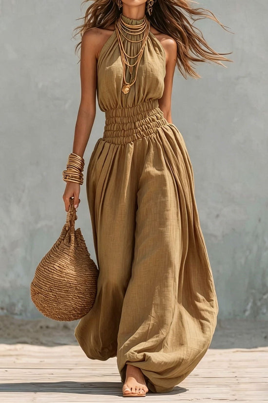 Sleeveless hanging neck lantern pants jumpsuit for women