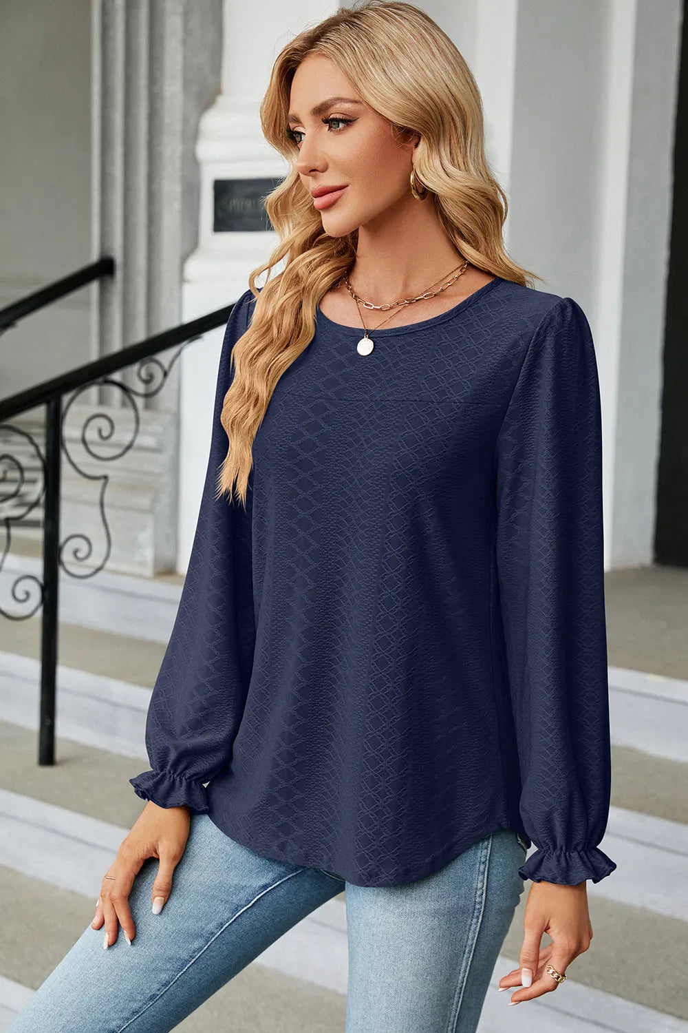 Round Neck Flounce Sleeve T-Shirt eprolo