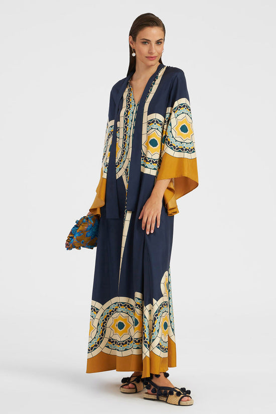 New European and American Summer Printed Seven Sleeve Stand up Collar Dress 