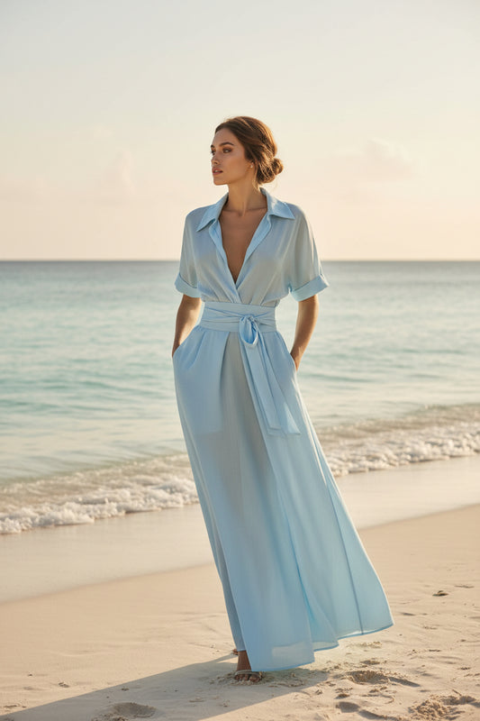 Solid color waist slimming dress 