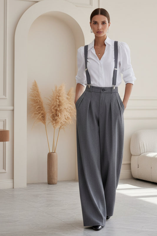 Women's adjustable detachable shoulder strap pocket pants 