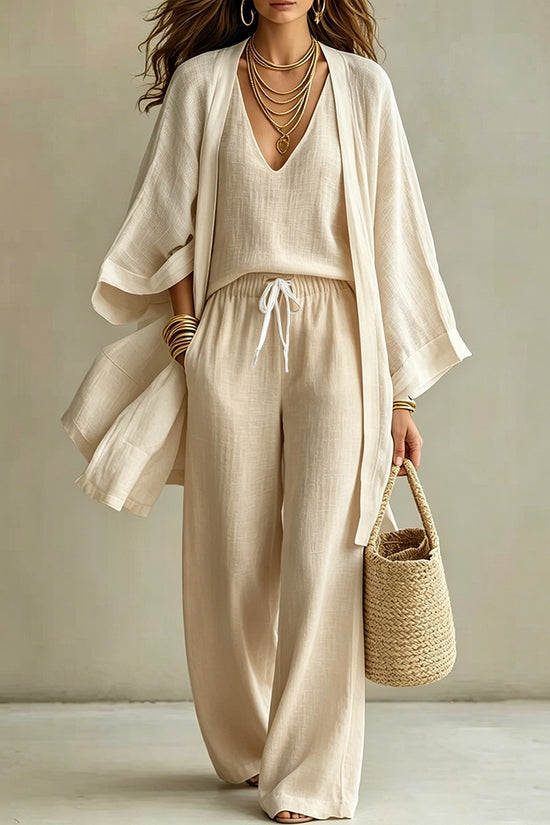 Loose cardigan sleeveless vest long pants three piece set for women