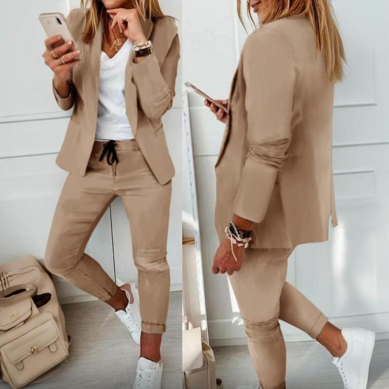 Women’s Notch-Lapel Blazer & Drawstring Pants Suit Set CJ US