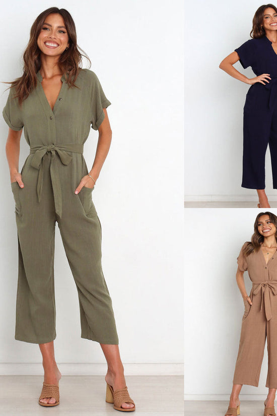 V-neck Cropped Wide-leg Jumpsuit For Women 