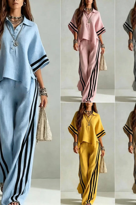 Womens Clothing Short-Sleeve Shirt And Loose Pants Two-Piece Set 