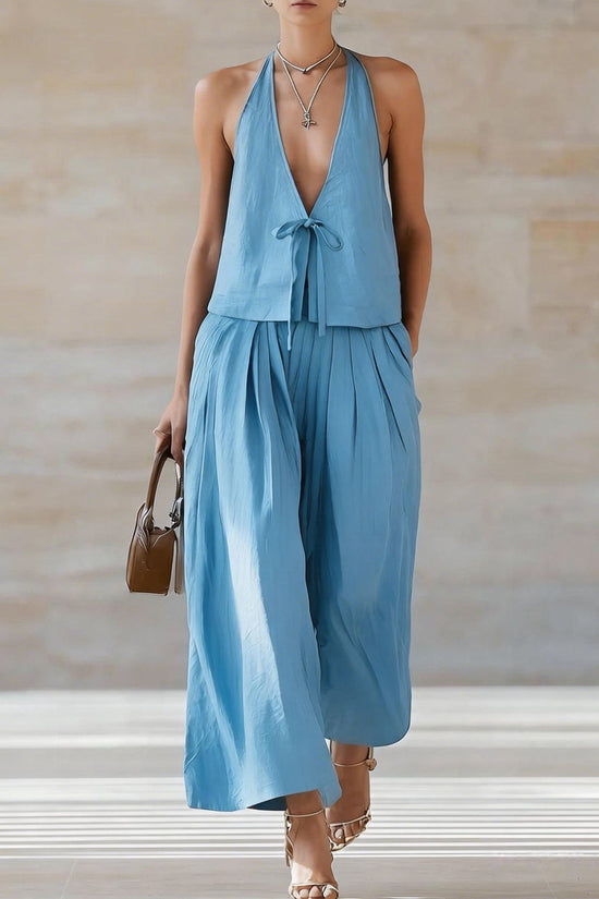 Fashionable Casual Sleeveless Vest And Loose Wide-Leg Pants Womens Set 