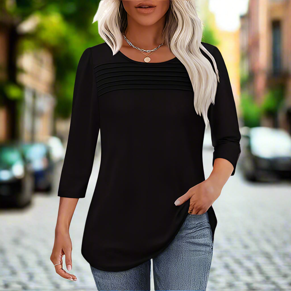 Women's 3-Pack 3 4 Sleeve Tunic Tops, Round Neck Pleated Blouse, Dressy Casual Shirts For Spring Summer Fall CJ US