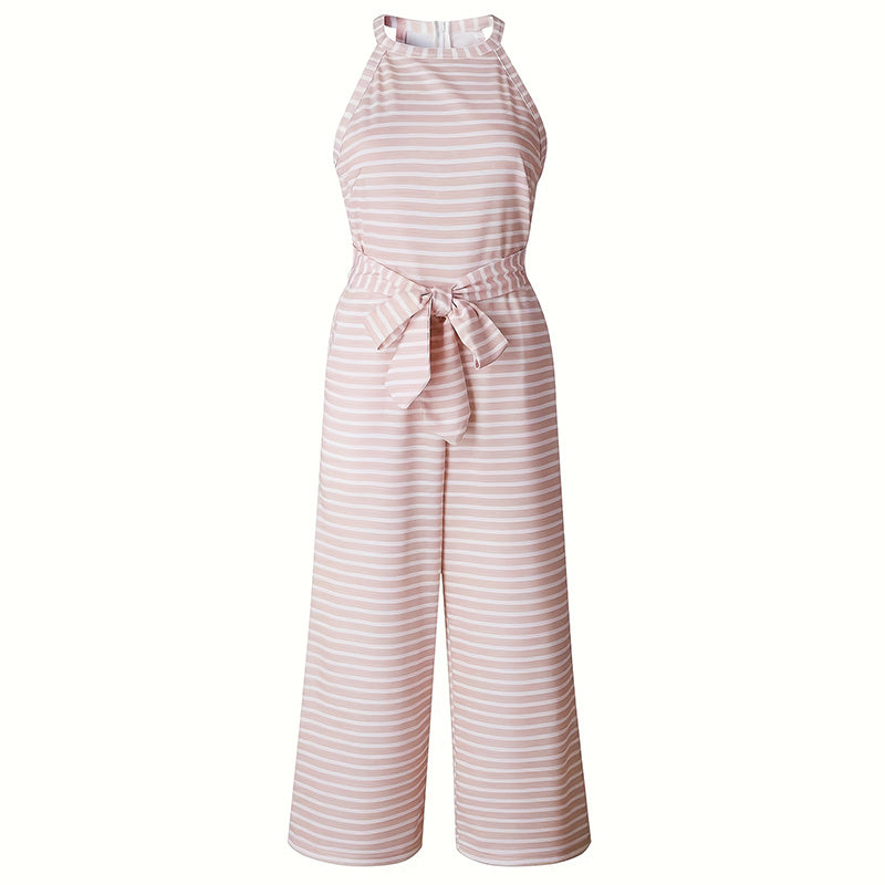 Womens Casual Striped Jumpsuits Summer Cap Sleeve Wide Leg Jumper Romper Button Down Travel Beach Outfits CJ US