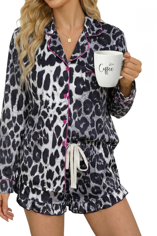 Women's Milk Silk Leopard Print Pajama Set 