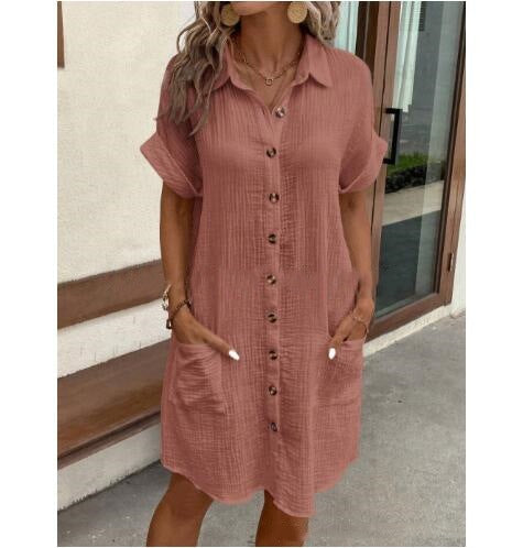 Women’s Ruffle Hem Shirt Dress – Loose Fit Summer Holiday Style 