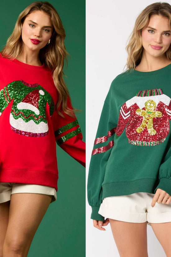 Women's Christmas Sequined Round Neck Top Casual Sweatshirt CJ