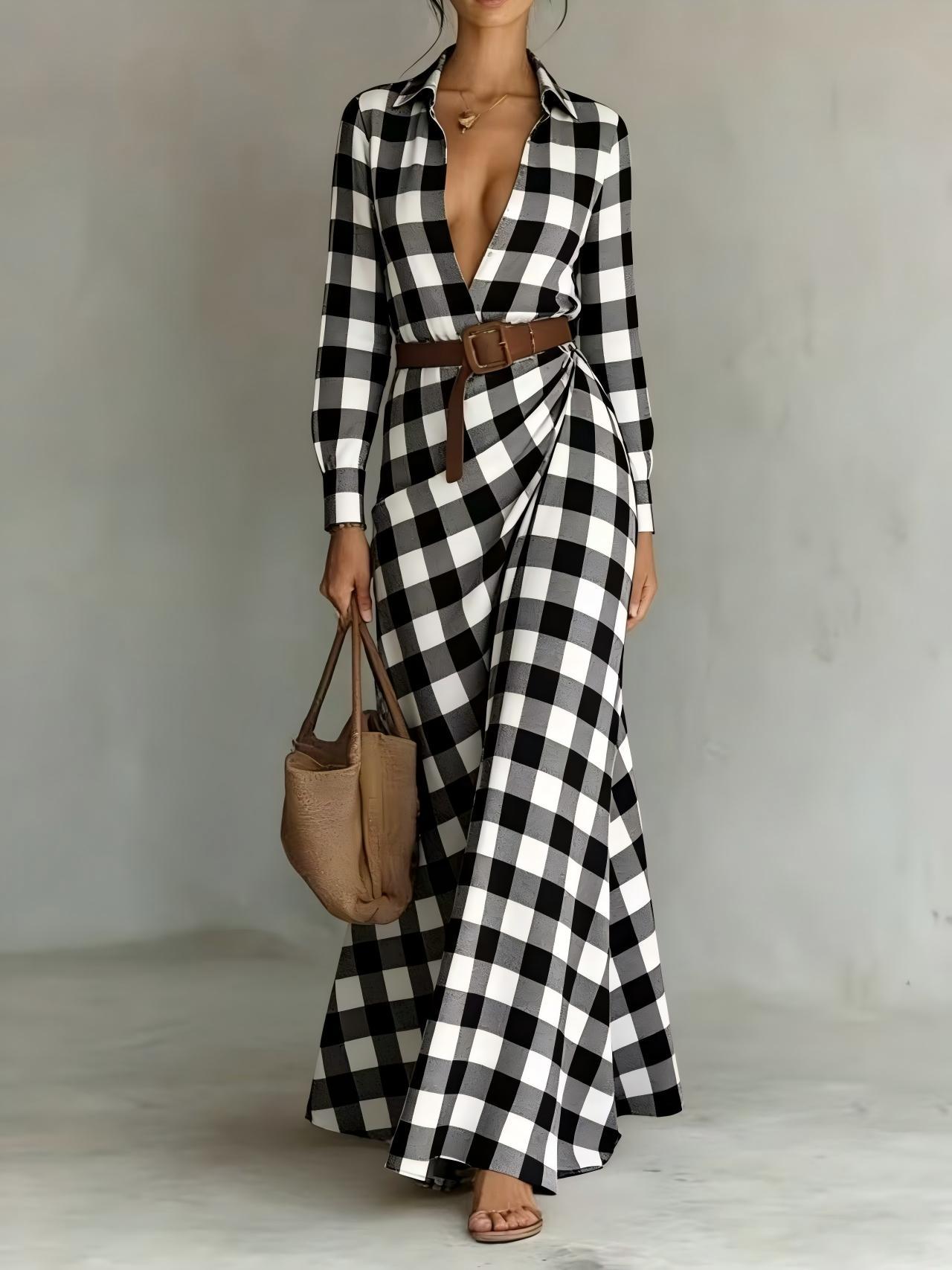 Solid-color Irregularly Pleated Dress With A Belt 