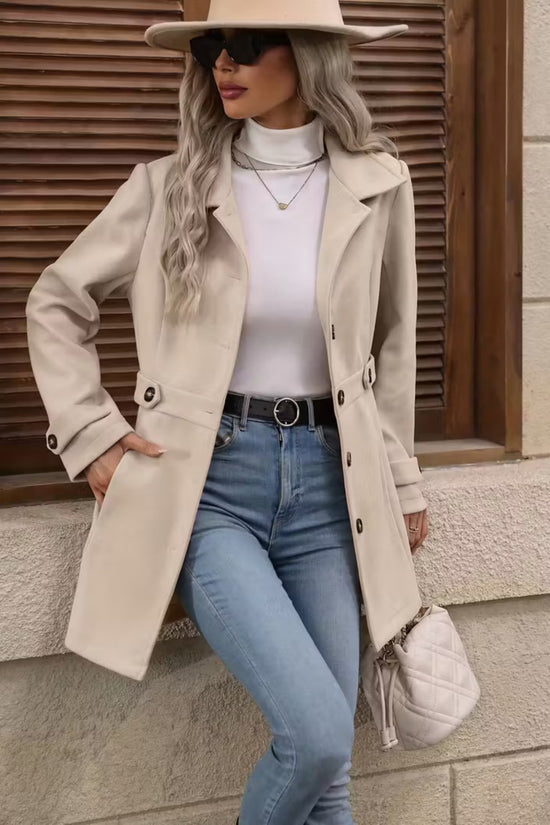 Women’s Elegant Woolen Coat – Medium-Length Lapel Slim Fit Winter Coat - FitiqueFit