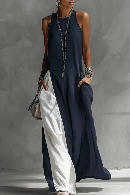 Womens Sleeveless Loose-Fit Off-Shoulder Dress With Pockets 