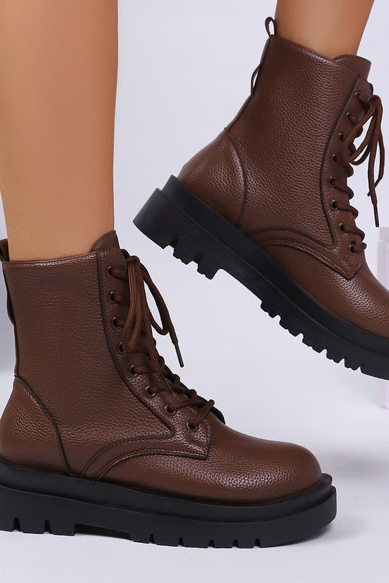 Women's Round-toe Plus-size Lace-up Chunky-sole Ankle Boots 