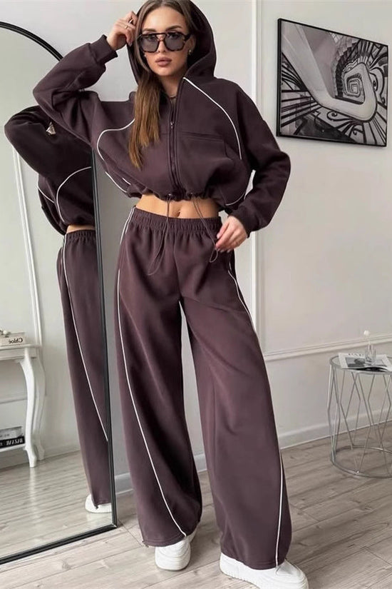 Women's Sportswear Set Solid Color Cardigan Set 
