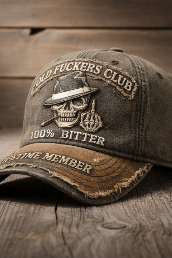 Embroidered Distressed Printed Curved-Brim Baseball Cap 