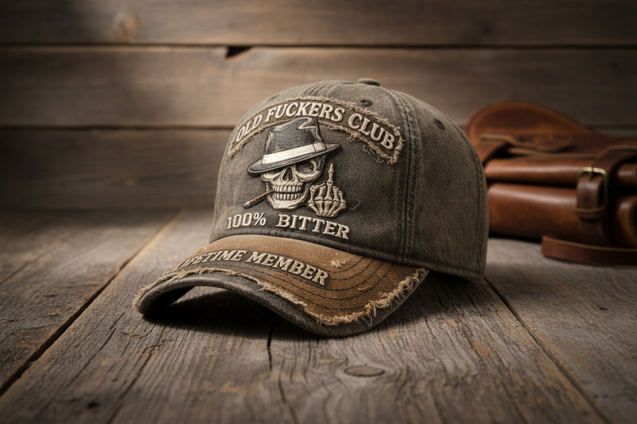 Embroidered Distressed Printed Curved-Brim Baseball Cap 