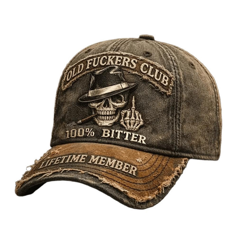 Embroidered Distressed Printed Curved-Brim Baseball Cap 