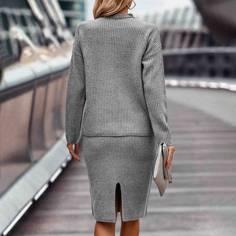 Women's Two Piece Set - Pullover Sweater & Bodycon Skirt Cozy Outfit 