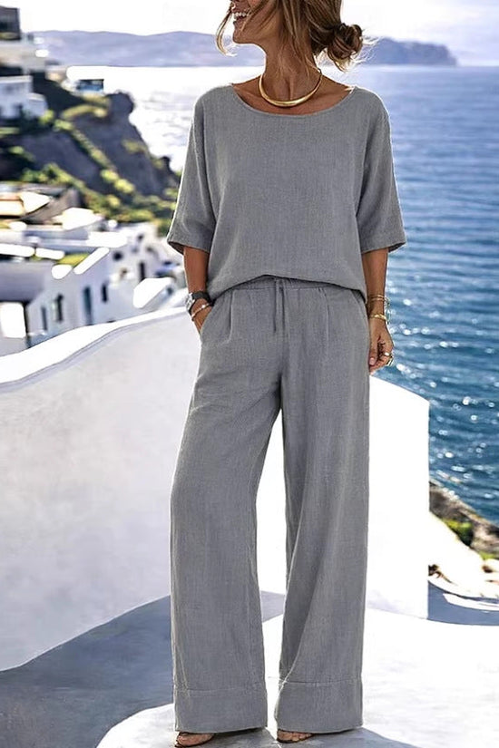 Cotton-Linen Minimalist Elegant Resort Short-Sleeve Pants Set 