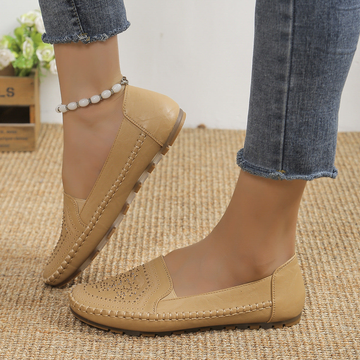 Women’s Handmade Gommino Driving Shoes – Solid‑Color Casual Flats CJ US