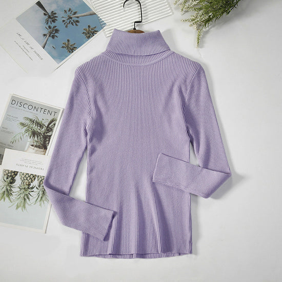 Solid Color Pit Strip Knit Pullover Turtleneck Sweater - Diversi™ Fashion