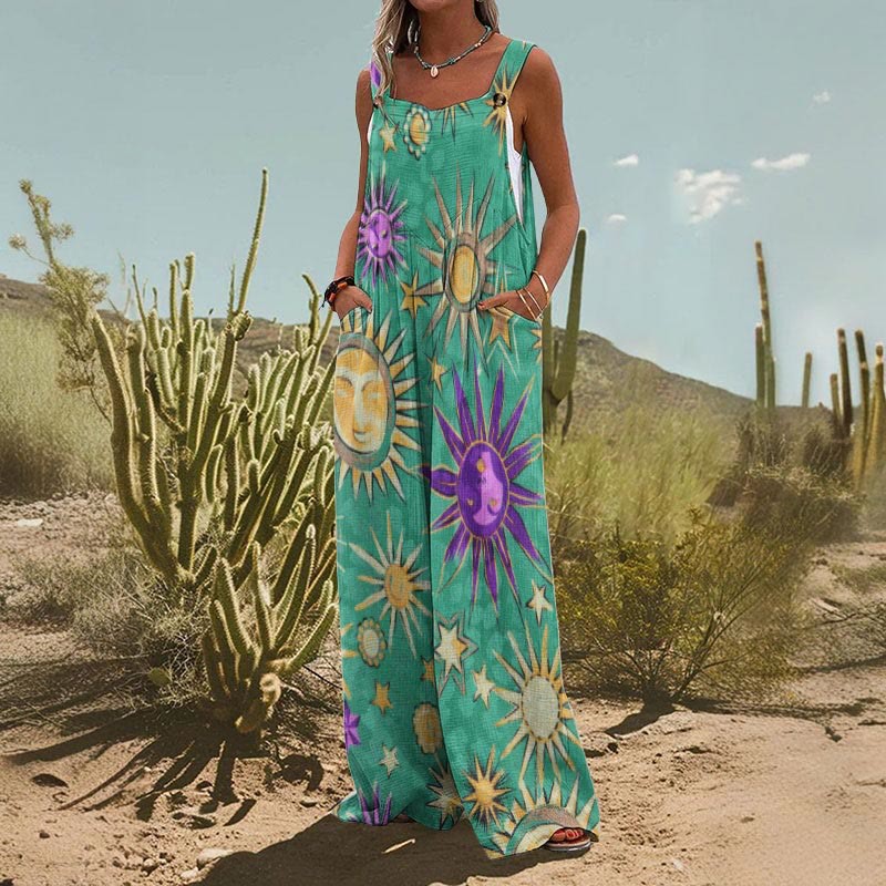 Women’s Square-Neck Floral Sleeveless Jumpsuit 