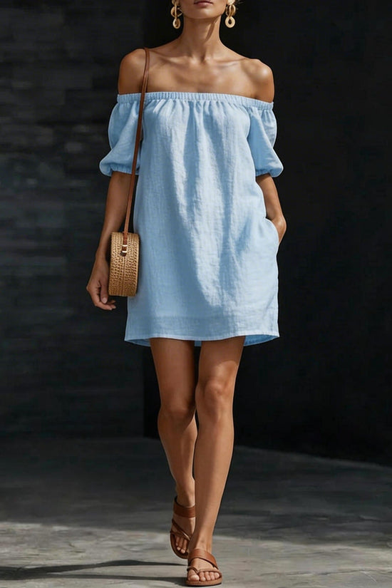 Cotton-linen Womens Off-shoulder Fashionable Loose-fitting Dress 