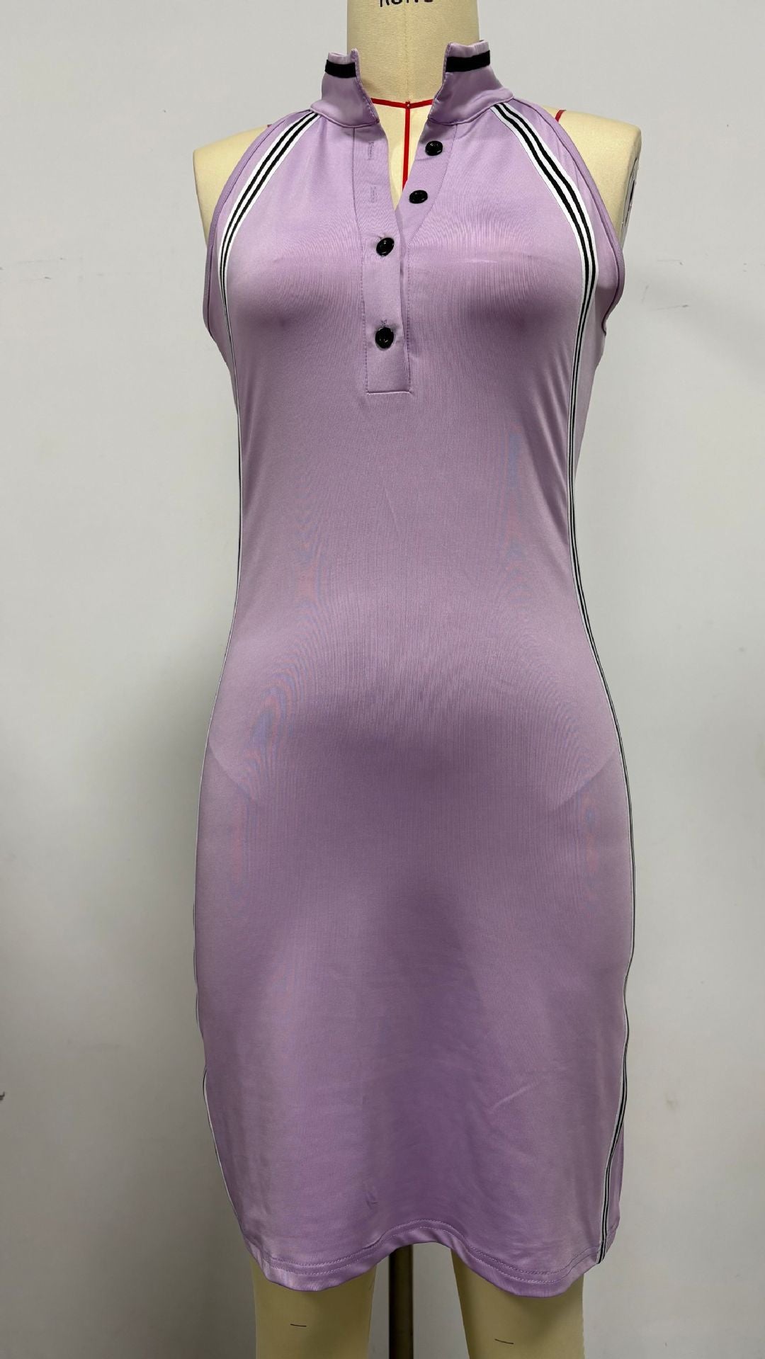 Women’s Sleeveless Button-Up Collar Shirt Dress 