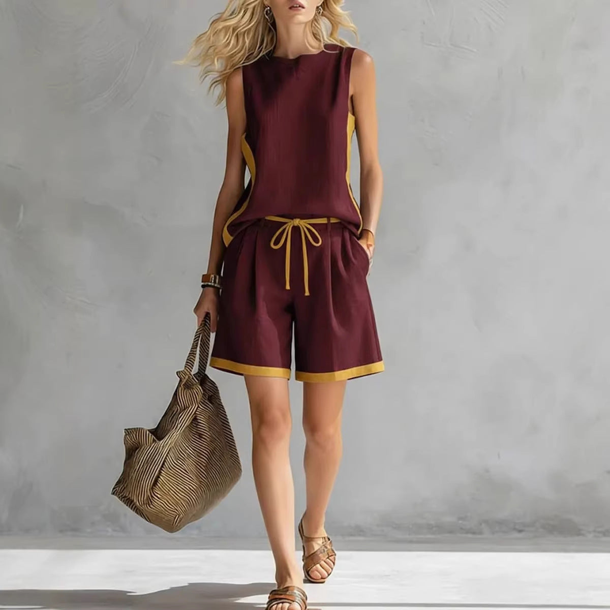 Solid-color Loose Casual Vest And Shorts Set 