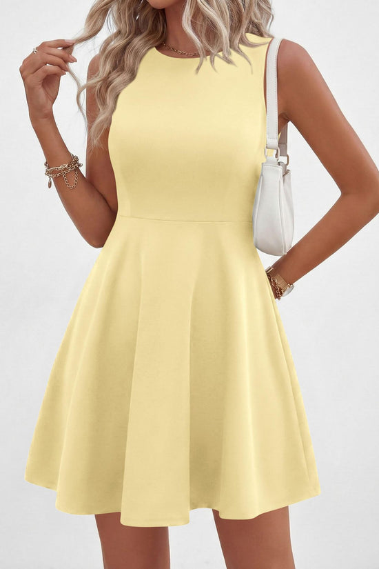 Off-the-Shoulder Sleeveless Fitted Waist Short Dress – A-Line Ruffle Hem 