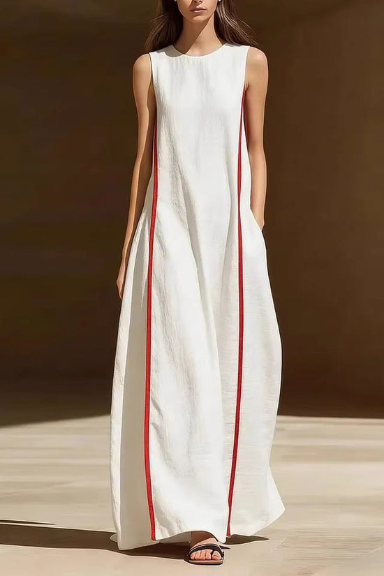 Women's Linen Sleeveless Loose Striped Dress 
