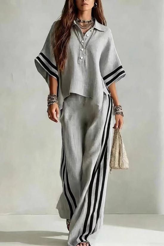 Womens Clothing Short-Sleeve Shirt And Loose Pants Two-Piece Set 