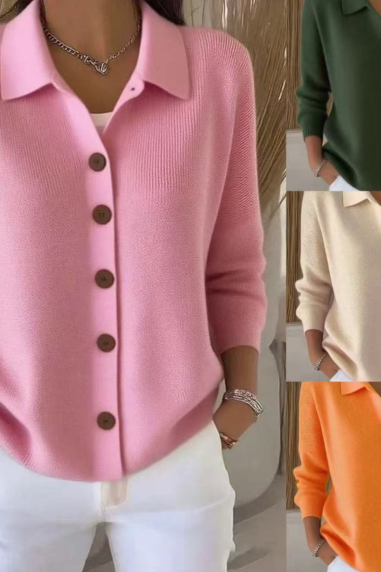 Button-knitted Lapel Sweater Cardigan Coat For Women 