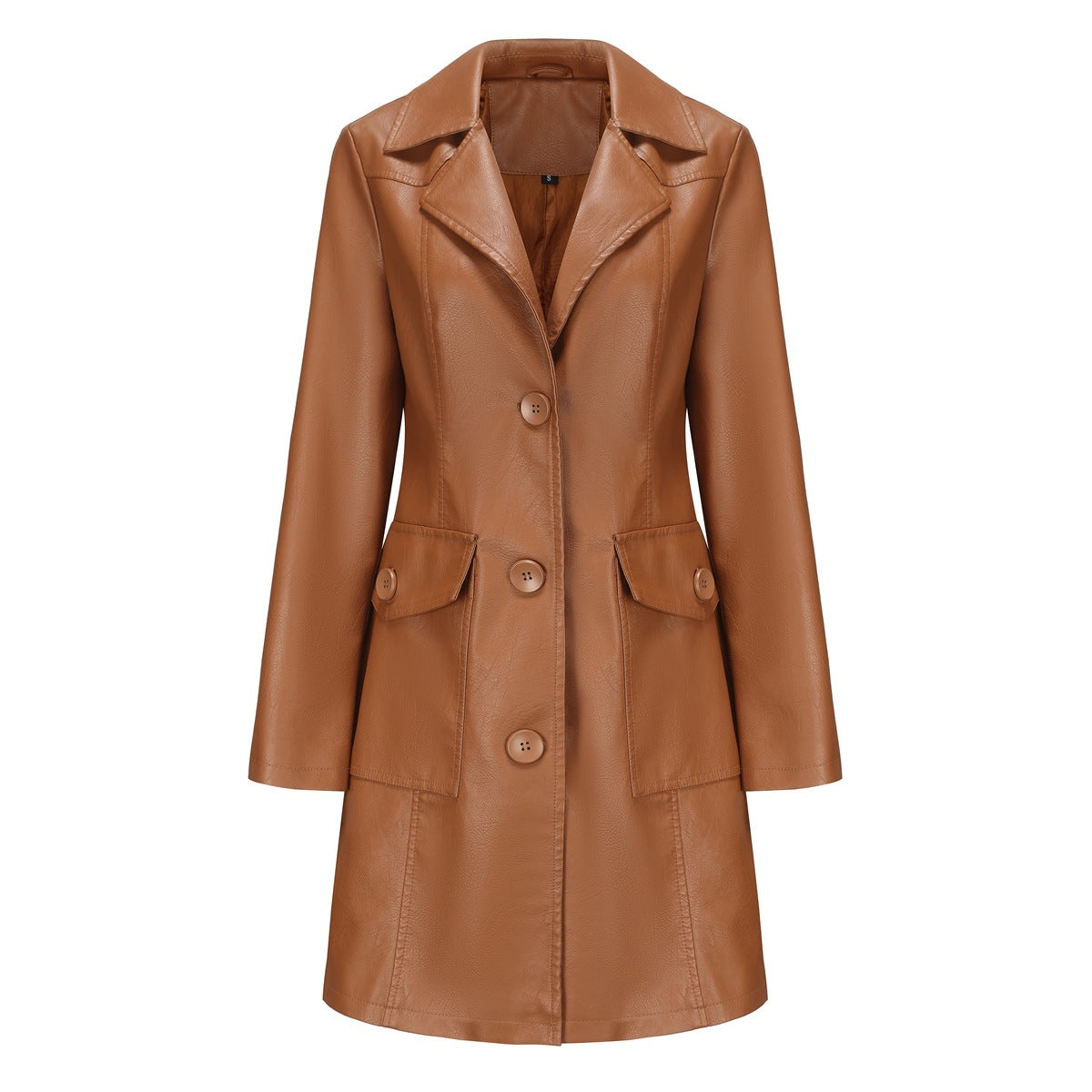 Long Leather Trench Coat Fashionable Outerwear For Women 