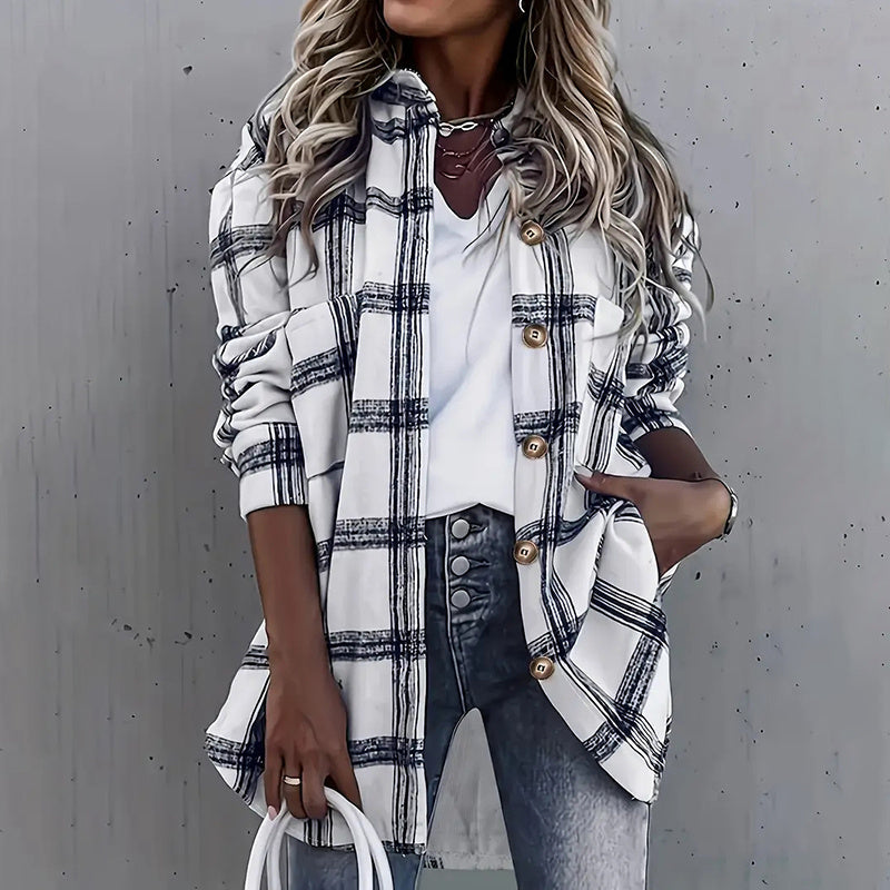 Womens Button Down Shirts Long Sleeve Plaid Shackets Business Casual Blouse Top CJ US