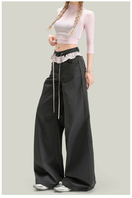 American-style Vintage Lace-panelled Casual Pants 