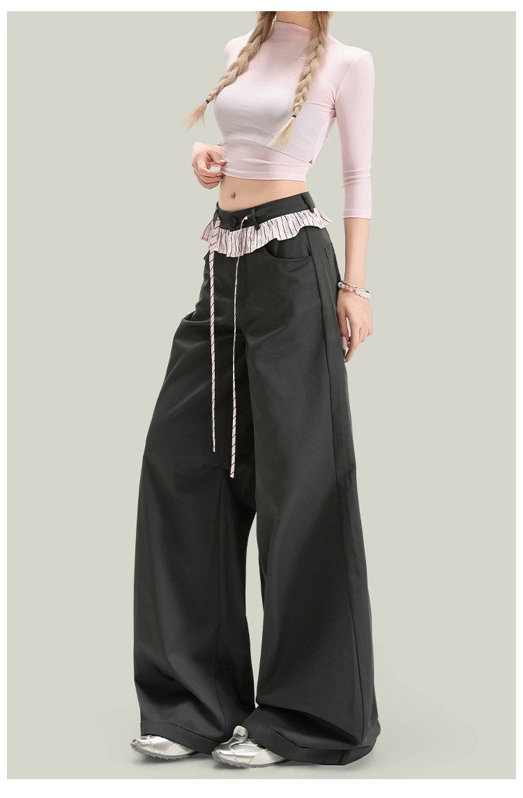 American-style Vintage Lace-panelled Casual Pants 