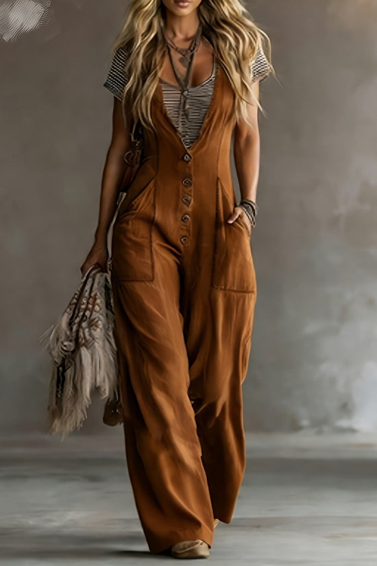 Women's Simple Sleeveless Loose Jumpsuit With Two Pockets 