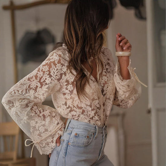 Boho Lace Embroidered V-Neck Blouse CJ US
