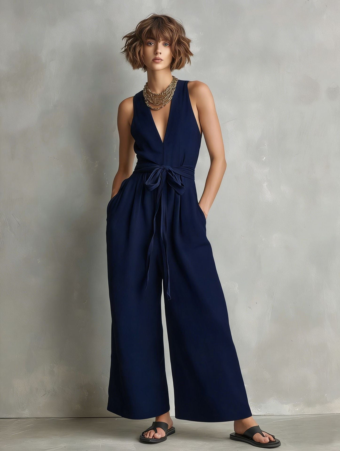 Elegant Commuter V-Neck Jumpsuit For Women 