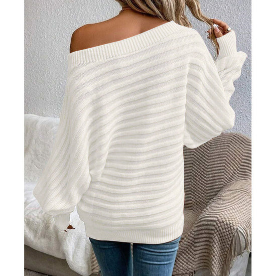 Off-Shoulder Batwing Sweater – Loose Knit Pull-Over for Fall CJ US