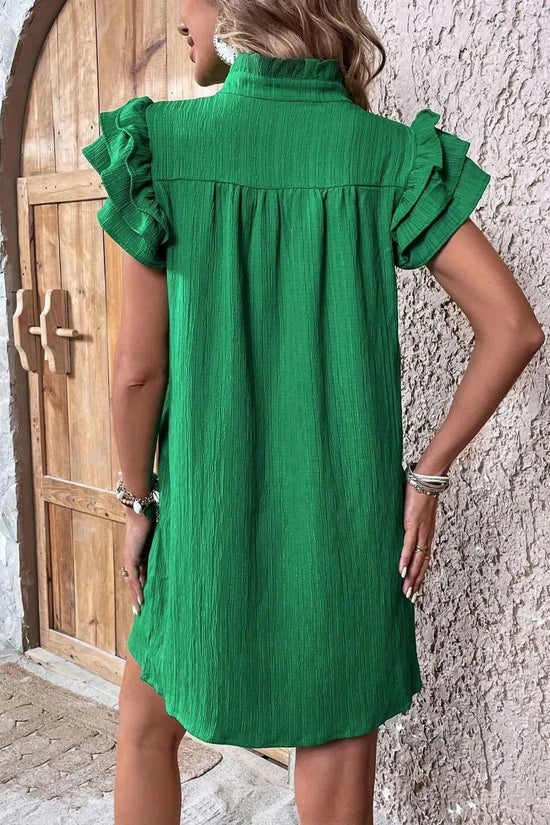 Ruffled Notched Cap Sleeve Mini Dress 