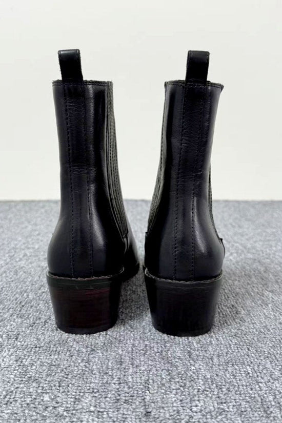 Mid-heel Chunky-heel Retro Square-toe Matte Leather Womens Boots 
